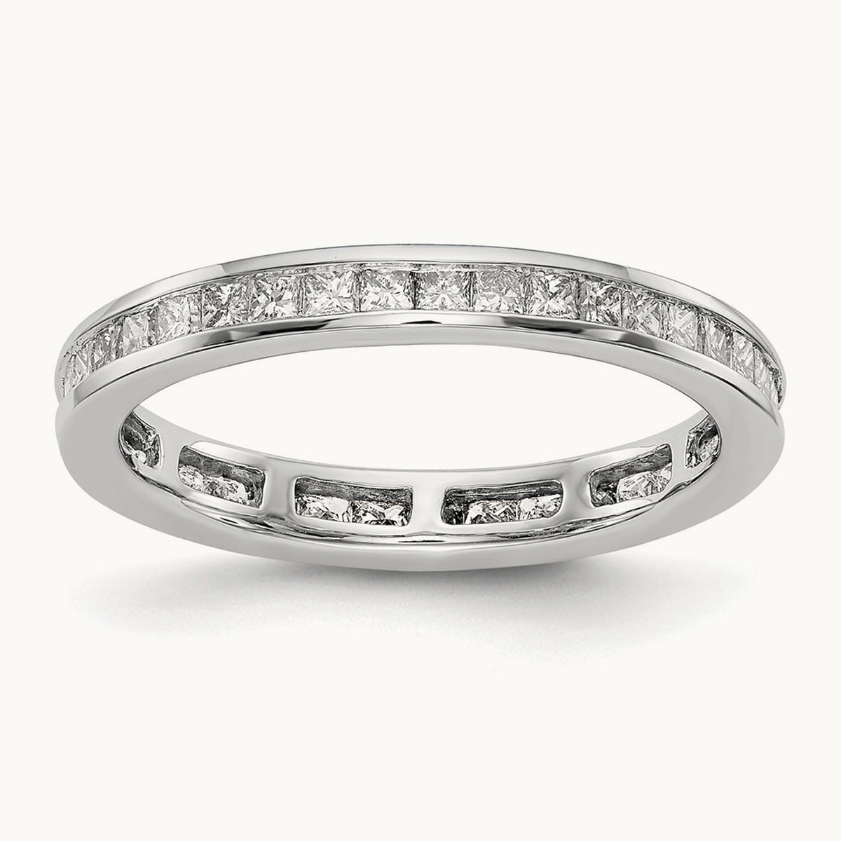 Polished 3ct Princess Channel Set Diamond Eternity Band, 14K Gold in 14K White Gold