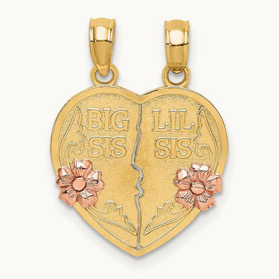 BIG SIS-LIL SIS Break-apart Heart Charm, 14K Two-tone