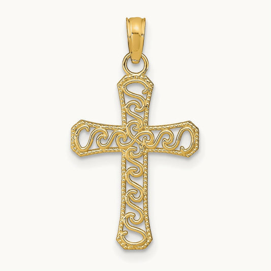 Fancy Cross Pendant — 14K Yellow Gold