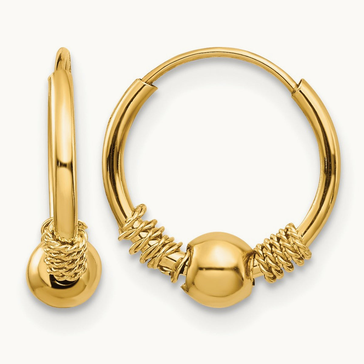 Madi K Endless Hoop w/Bead Earrings, 14K