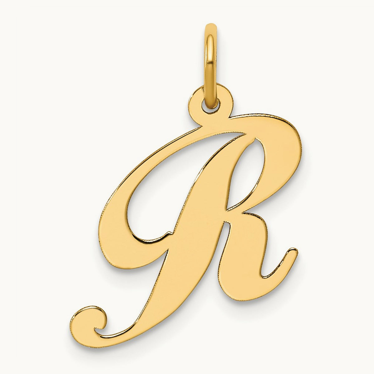 Medium Fancy Script Initial Charm — 14K Yellow Gold, R