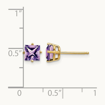 Princess Cut Amethyst Earrings, 5mm, 14K