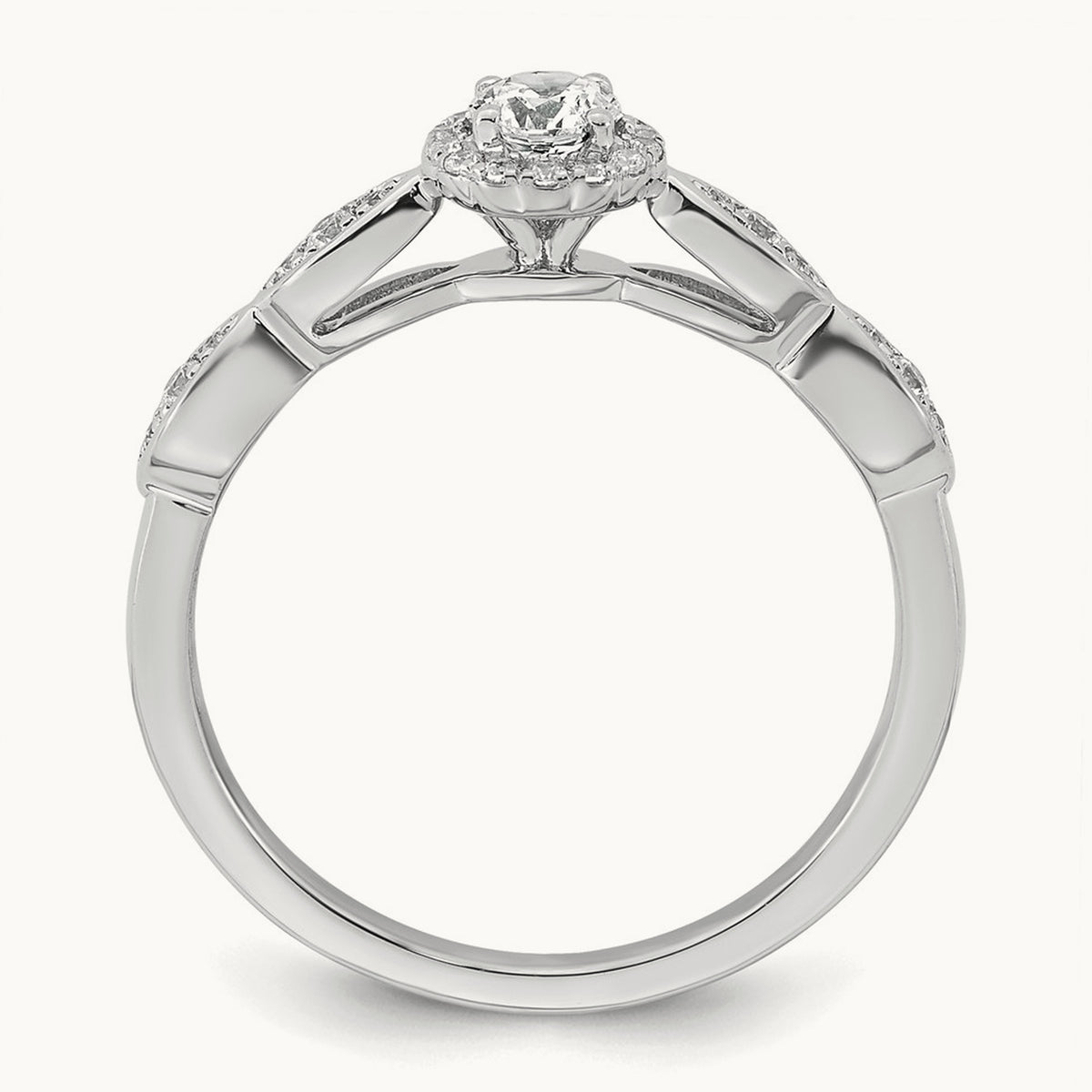 Polished Complete Diamond Round Halo Engagement Ring, 14K White Gold