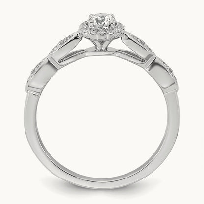 Polished Complete Diamond Round Halo Engagement Ring, 14K White Gold