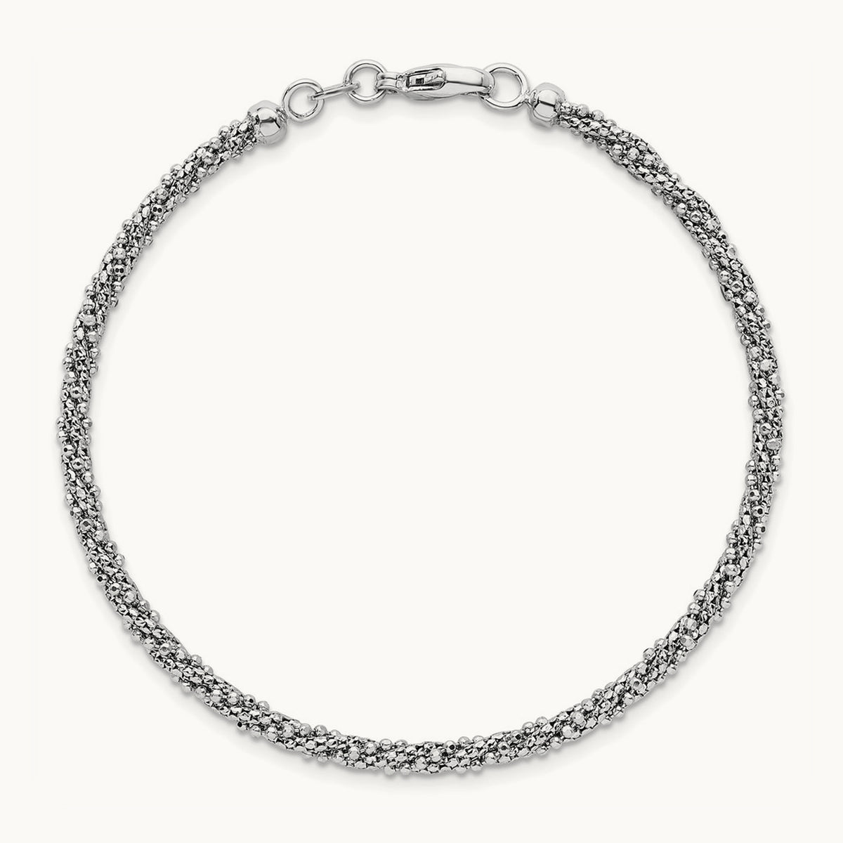 Textured Twisted Fancy Bead Bracelet, 3mm, 14K White