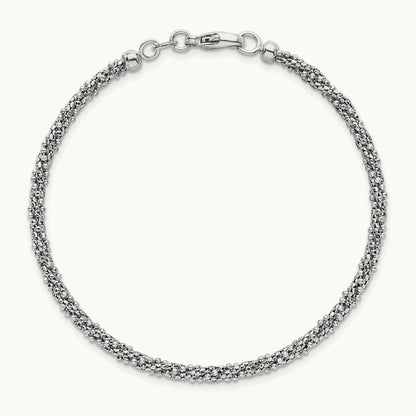Textured Twisted Fancy Bead Bracelet, 3mm, 14K White