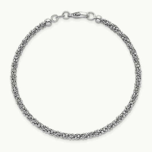 Textured Twisted Fancy Bead Bracelet, 3mm, 14K White