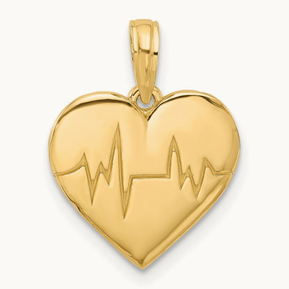 Polished Fancy EKG Heart Charm, 14K
