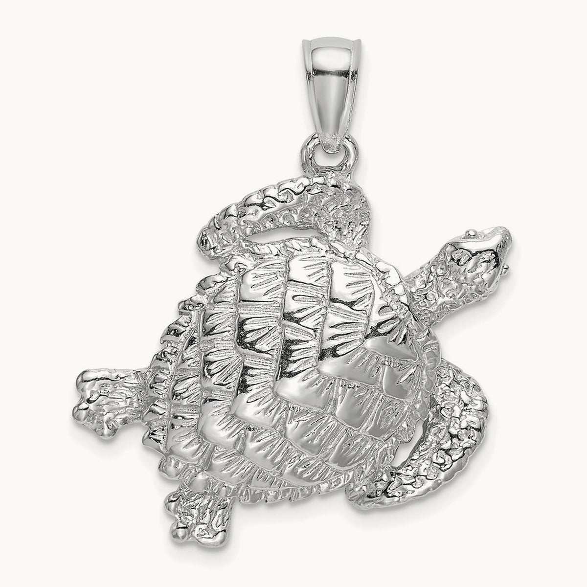 Textured Sea Turtle Charm — 14K White Gold