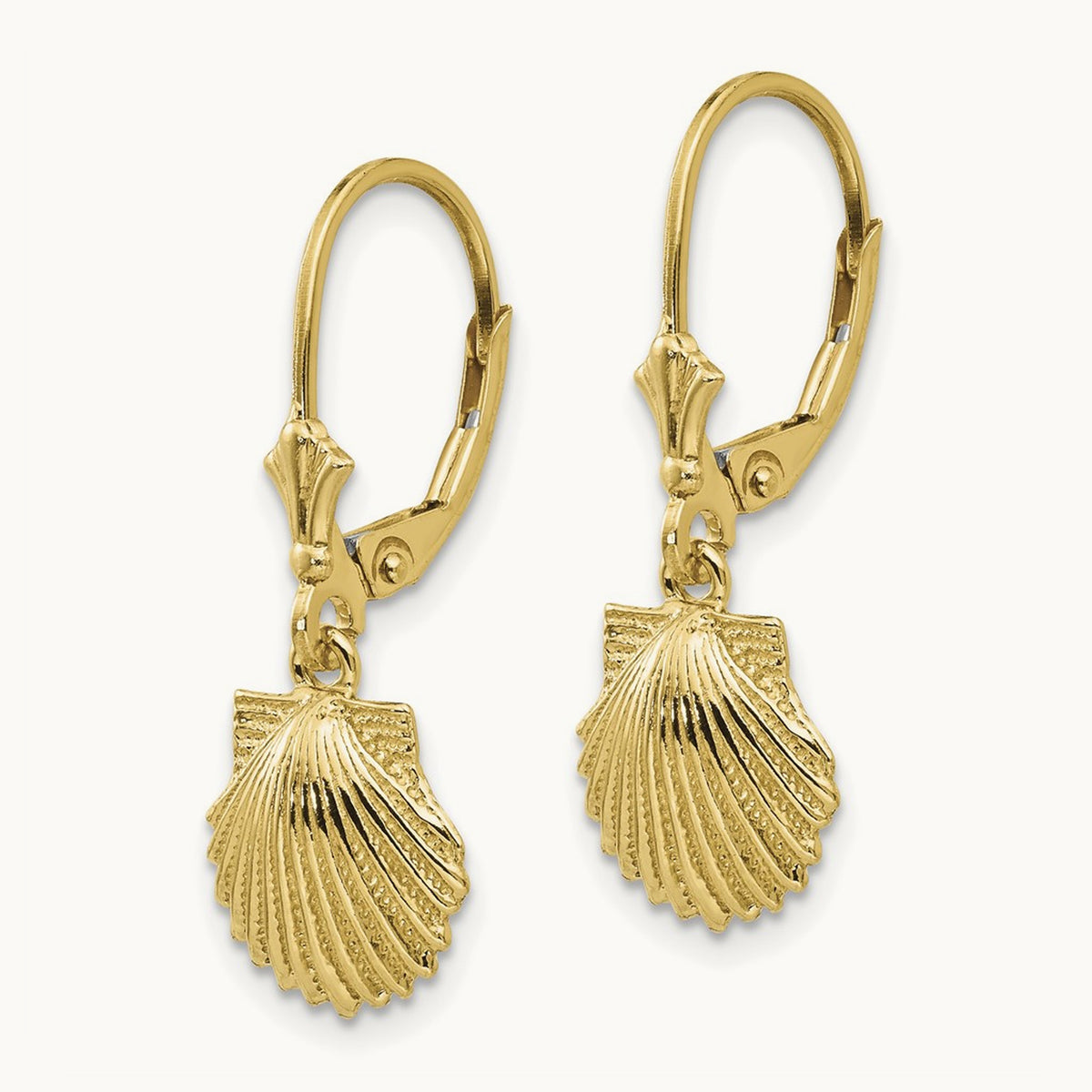 Scallop Shell Leverback Earrings, 14K