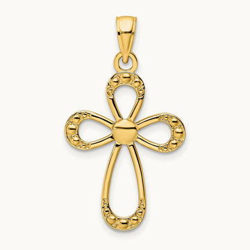 Polished Beaded Cross Pendant, 14K