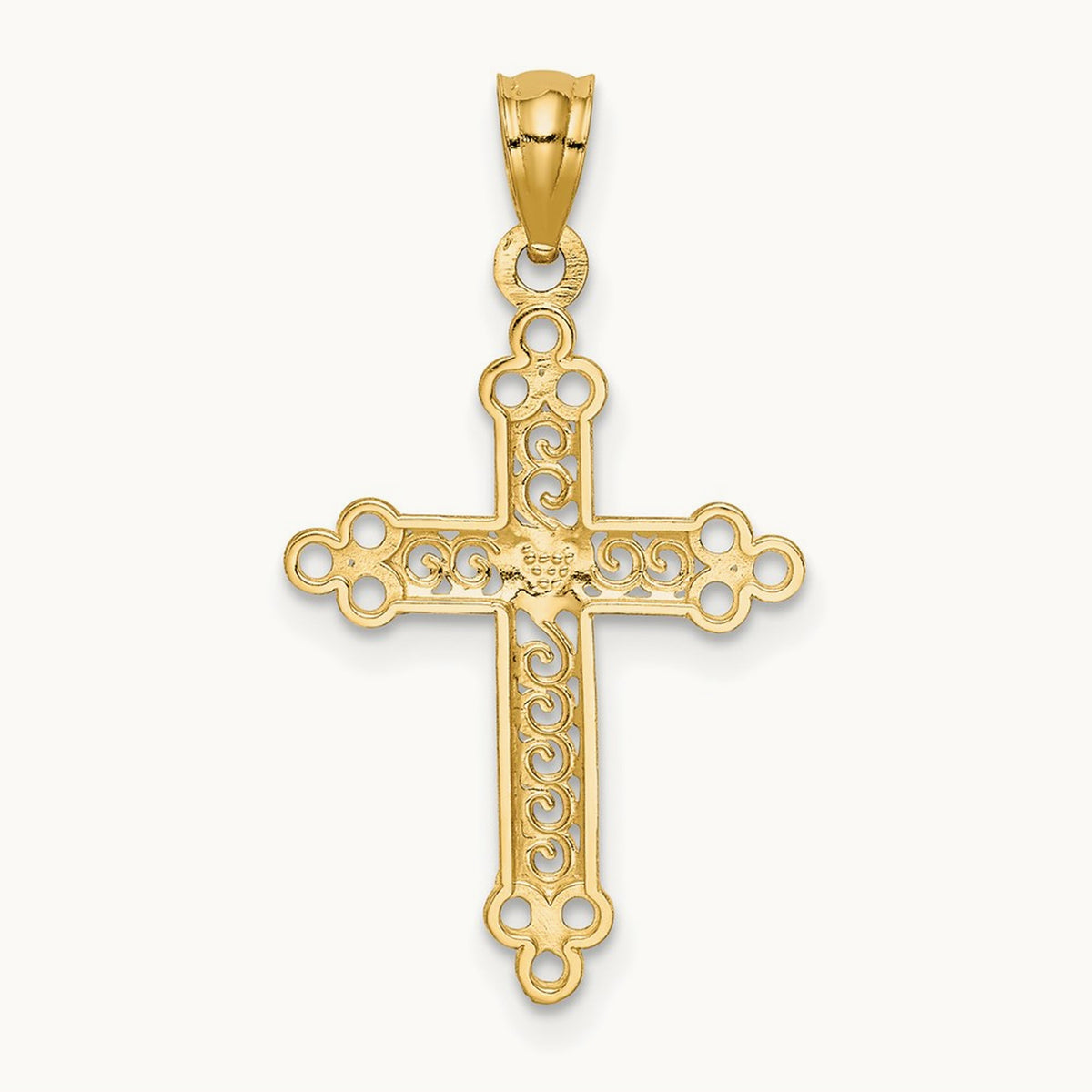 w/Rhodium Budded Cross Pendant, 14K