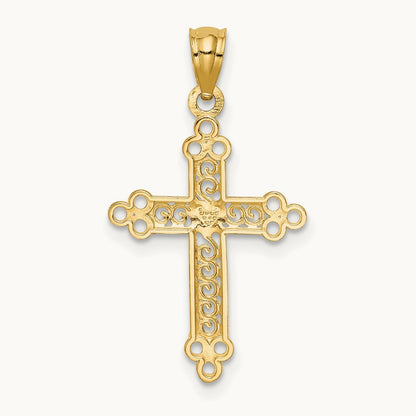 w/Rhodium Budded Cross Pendant, 14K