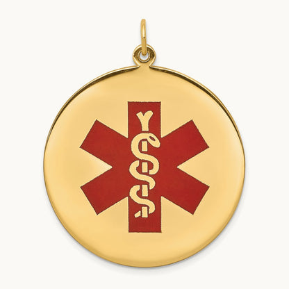 Red Enamel Medical Jewelry Pendant, 14K