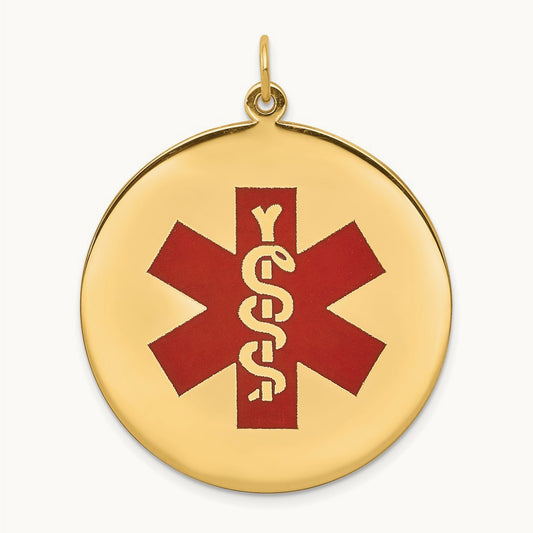 Red Enamel Medical Jewelry Pendant, 14K