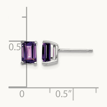 6x4mm Emerald Cut Amethyst Earrings, 14K White Gold