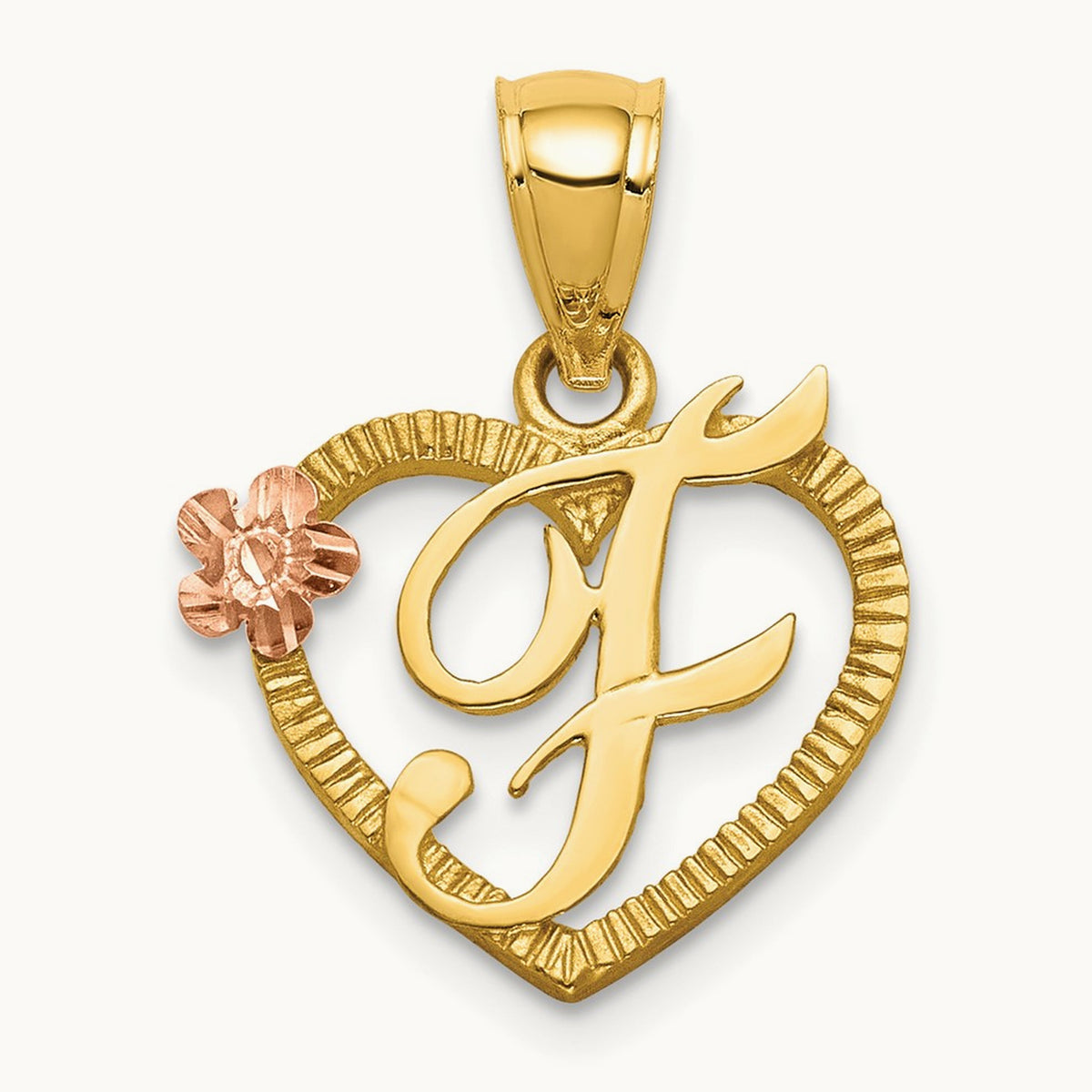Heart Initial Pendant — 14K Two-Tone Gold, F