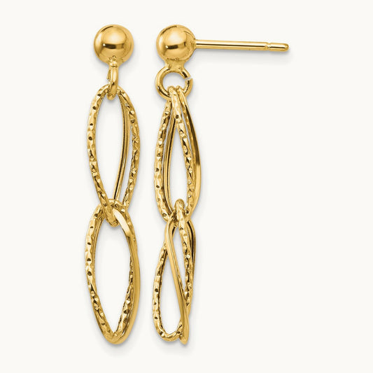 Polished Textured Post Dangle Earrings, 14K Gold