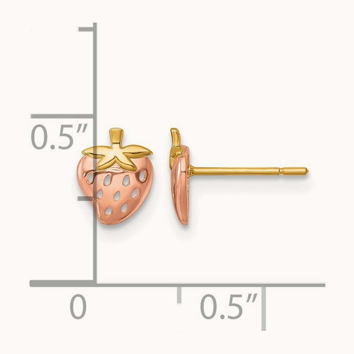 Polished Strawberry Post Earrings, 14K with Rose Rhodium