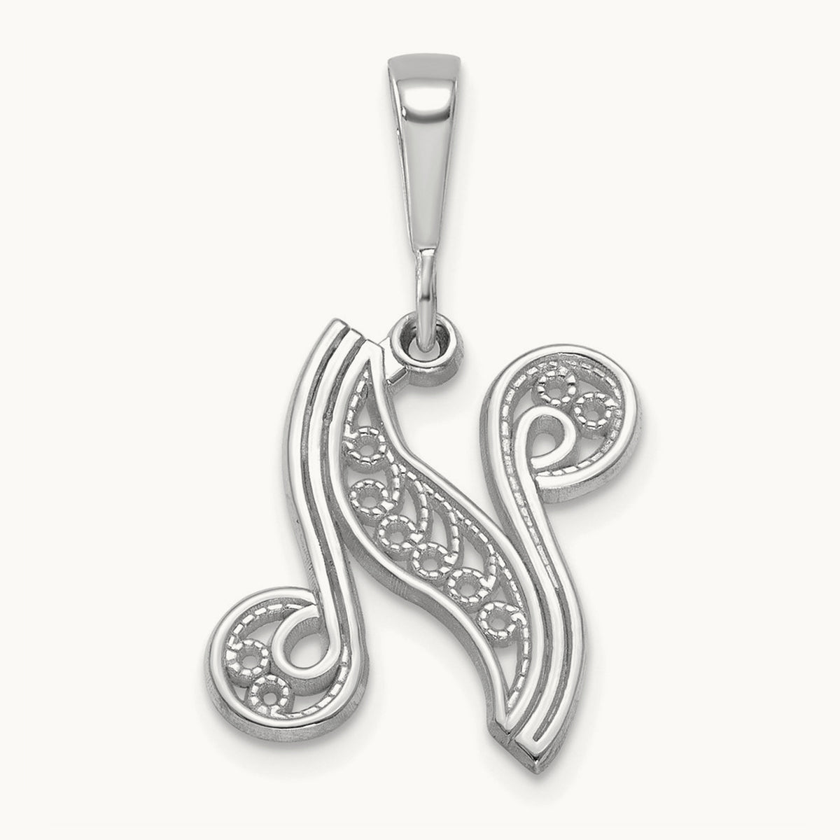 Solid Polished Script Filigree Initial Pendant — N