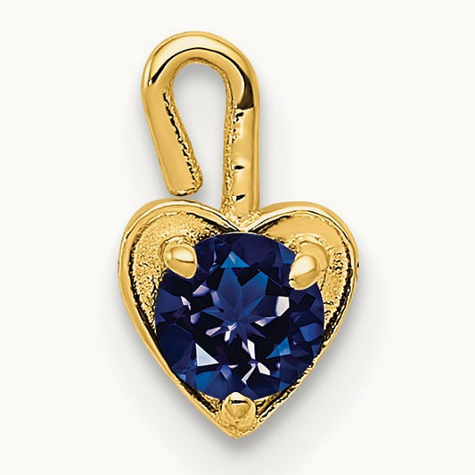 September Synthetic Birthstone Heart Charm — 14K Yellow Gold