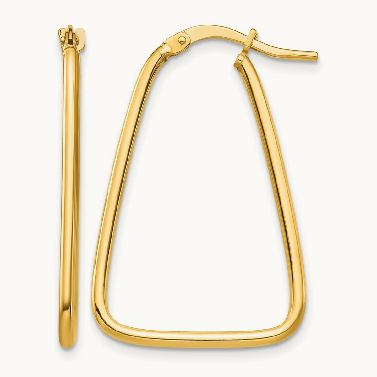 Polished Triangle Dangle Hoop Earrings — 14K Yellow Gold