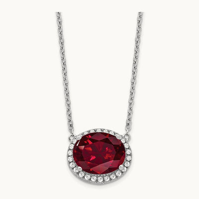 Oval Created Ruby/Diamond 18in. Halo Necklace, 14K White Gold