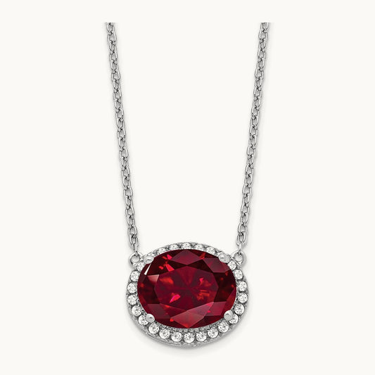 Oval Created Ruby/Diamond 18in. Halo Necklace, 14K White Gold