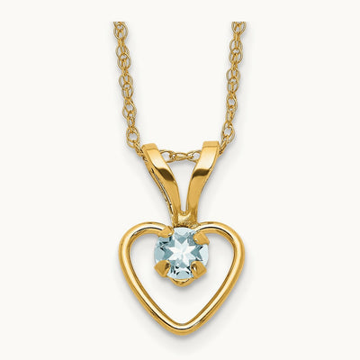 Madi K Aquamarine Heart Birthstone Necklace, 3mm, 14K