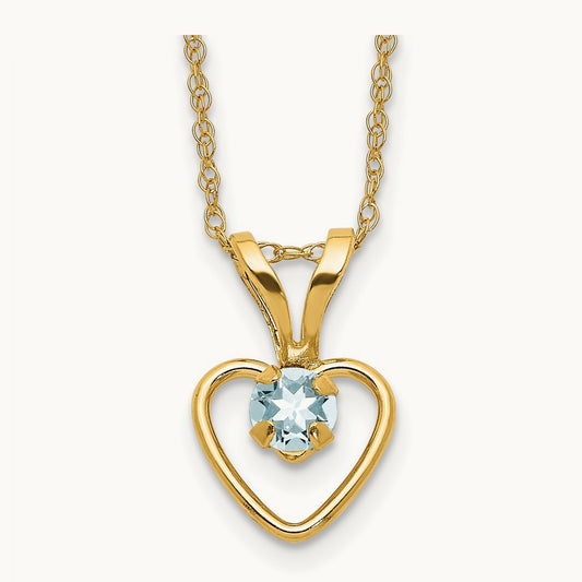 Madi K Aquamarine Heart Birthstone Necklace, 3mm, 14K
