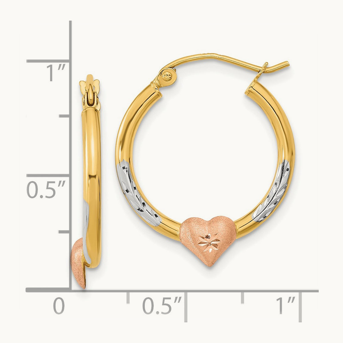 Diamond-cut Heart Hoop Earrings with White Rhodium — 20mm