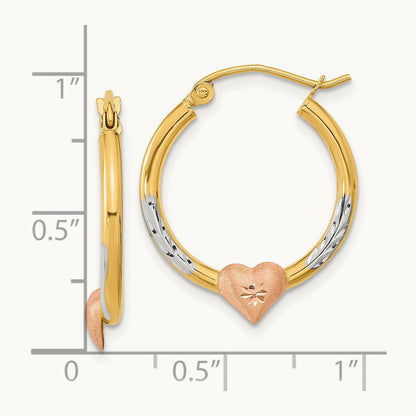 Diamond-cut Heart Hoop Earrings with White Rhodium — 20mm