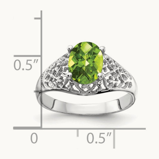 8x6mm Oval Peridot Checker ring, 14K White Gold