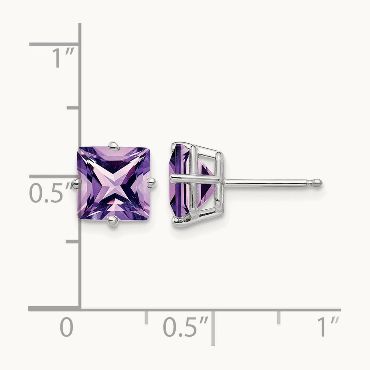Princess Cut Amethyst Earrings, 7mm, 14K White Gold