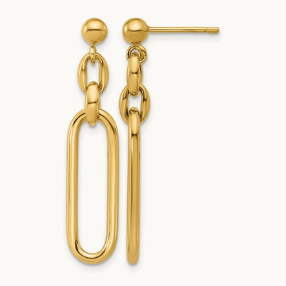 Polished Fancy Elongated Oval Link Post Dangle Earrings, 14K — Leslie's