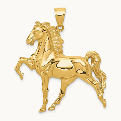 Solid Polished Open-Backed Horse Pendant, 14K