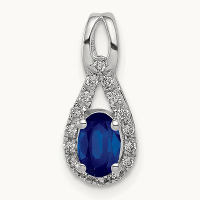 Diamond and Sapphire Teardrop Halo Pendant, 14K White Gold