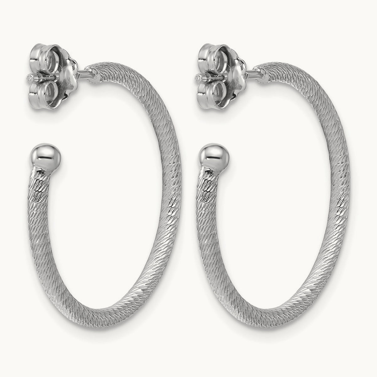 Rhodium-plated Diamond-cut Post C-Hoop Earrings — 25x2mm
