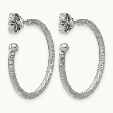 Rhodium-plated Diamond-cut Post C-Hoop Earrings — 25x2mm