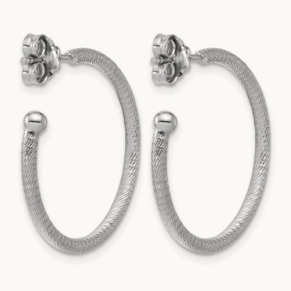 Rhodium-plated Diamond-cut Post C-Hoop Earrings — 25x2mm