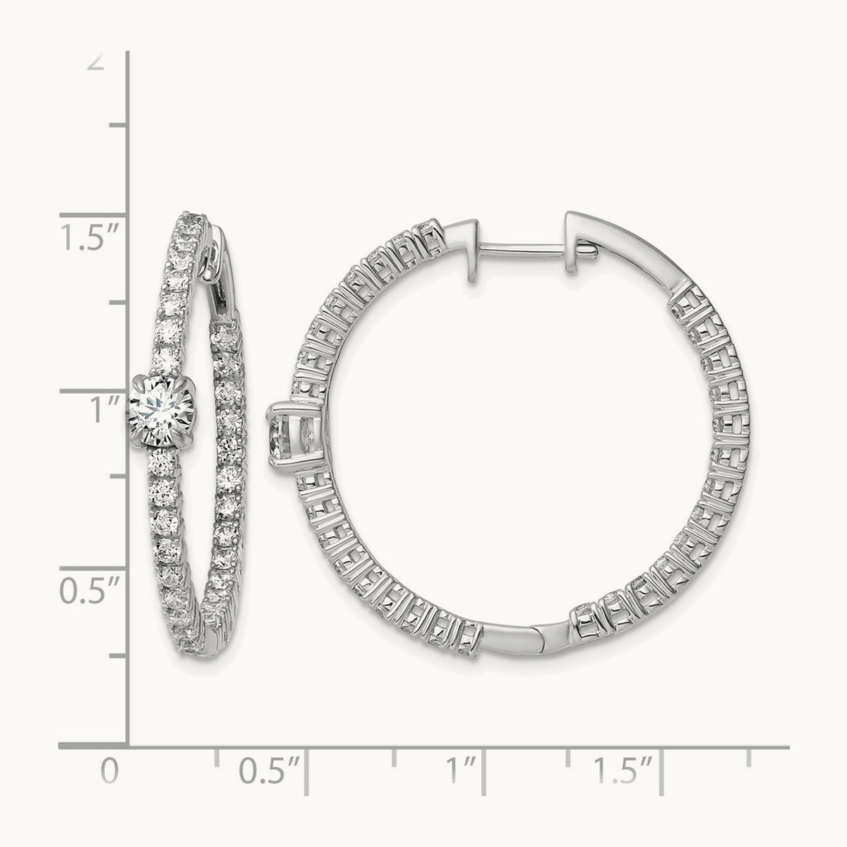 Hinged in/Out Hoop Earrings, 3.00 ct tw Lab-Grown Diamond — 14K White Gold