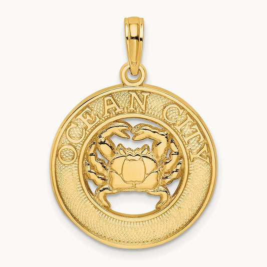 OCEAN CITY w/ Crab Charm, 14K