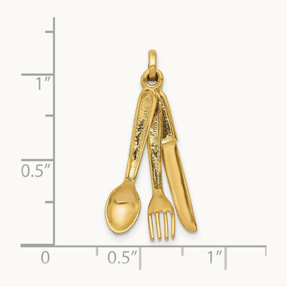 Knife, Fork and Spoon Charm, 14K