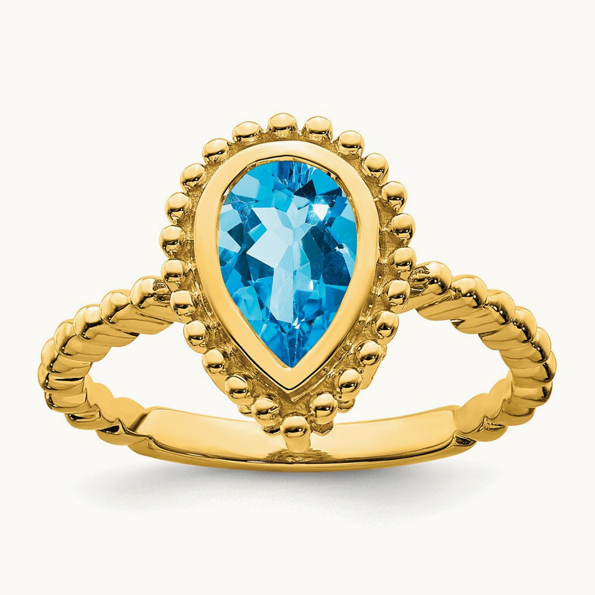 Pear Blue Topaz Ring, 14K