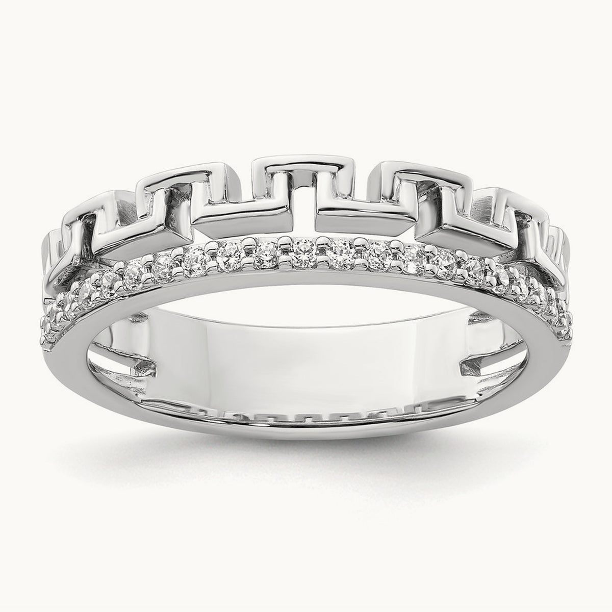 Polished Diamond Double Band Fashion Ring, 14K White Gold