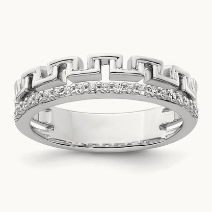 Polished Diamond Double Band Fashion Ring, 14K White Gold