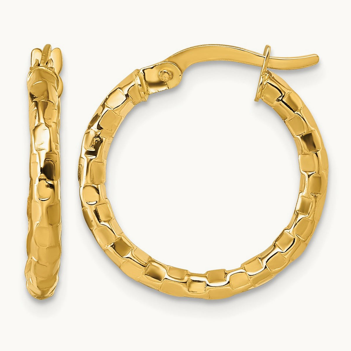 Polished Textured Hoop Earrings — 17mm