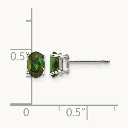 Green Tourmaline Earrings, 14K White Gold