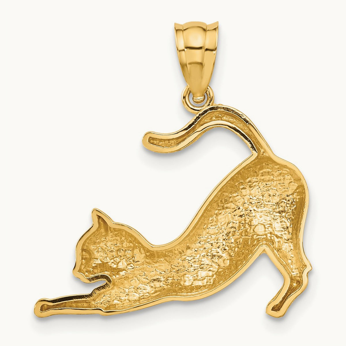 Stretching Cat Pendant, 14K
