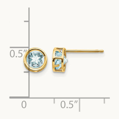 Bezel Aquamarine Stud Earrings — 14K Yellow Gold